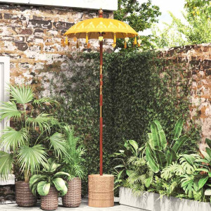 vidaXL Parasol met Basis Geel, Bruin 250 cm Katoen, Hout