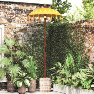 vidaXL Parasol met Basis Geel, Bruin 250 cm Katoen, Hout