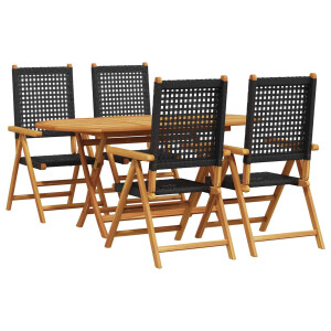 vidaXL Tuin eettafelset 5 pcs Zwart Massief Acaciahout