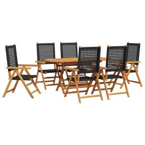 vidaXL Tuin eettafelset 7 pcs Zwart Massief Acaciahout