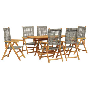 vidaXL Tuin eettafelset 7 pcs Grijs Massief Acaciahout