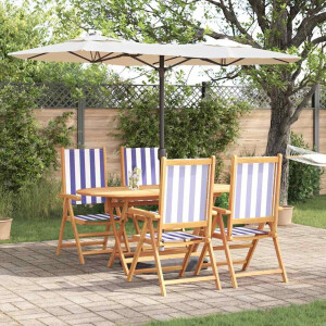 vidaXL Tuin eettafelset 5 pcs Blauw en Wit Massief Acaciahout