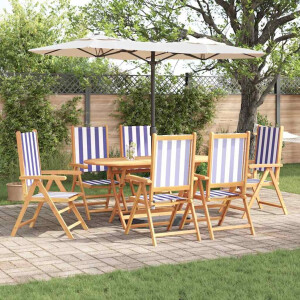 vidaXL Tuin eettafelset 7 pcs Blauw en Wit Massief Acaciahout