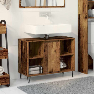 vidaXL Badkamer Kast met plank Oud Hout 80 x 33 x 60 cm Bewerkt hout