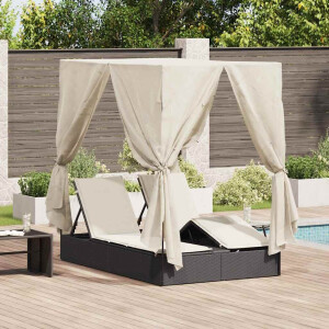 vidaXL Dubbele ligbed Warmwit 205 x 129 x 200 cm poly rattan