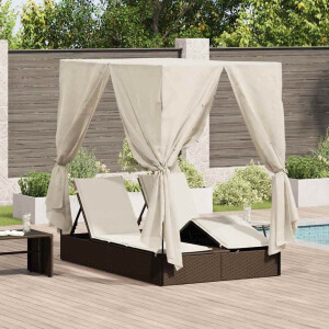 vidaXL Dubbele ligbed Warmwit 205 x 129 x 200 cm poly rattan