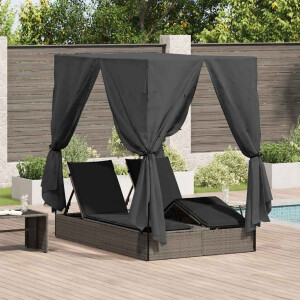 vidaXL Dubbele ligbed Verstelbaar Grijs 205 x 129 x 200 cm poly rattan