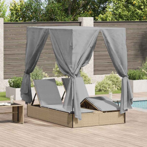 vidaXL Dubbele ligbed Verstelbaar Grijs 205 x 129 x 200 cm poly rattan