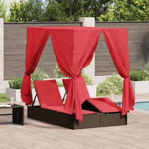 vidaXL Dubbele ligbed Verstelbaar Rood 205 x 129 x 200 cm poly rattan