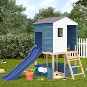 vidaXL Buitenspeelset massief sparrenhout wit en blauw