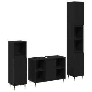 vidaXL Badkamermeubelset met plank 3 pcs Zwart Eiken Bewerkt hout