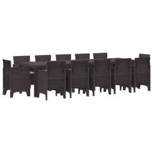 vidaXL Tuin Eetset 13 pcs Bruin en Lichtgrijs Riet en Kussen
