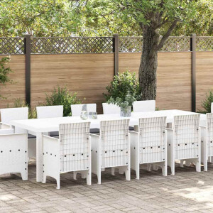 vidaXL Tuin Eetset met kussen 13 pcs Wit Synthetisch rattan en Metaal