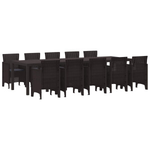 vidaXL Tuin Eetset met kussen 11 pcs Bruin en Antraciet Rattan