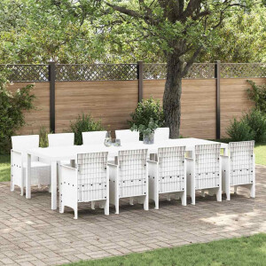 vidaXL Tuin Eetset 11 pcs Wit Rattan en Staal