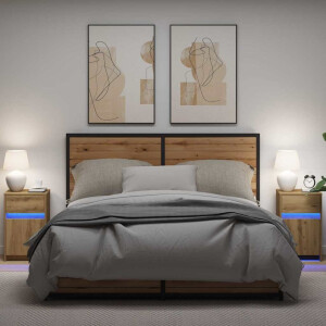 vidaXL LED Bedside Kast 2 pcs artisanaal eikenkleurig 38 x 34 x 61 cm