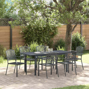 vidaXL Tuin eettafelset 7 pcs Antraciet Poedercoating staal