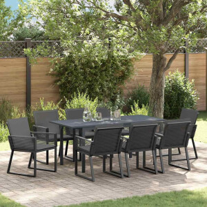 vidaXL Tuin eettafelset 9 pcs Antraciet poly rattan