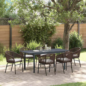vidaXL Tuin eettafelset 7 pcs Bruin poly rattan