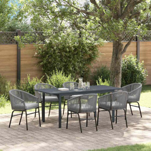 vidaXL Tuin eettafelset 7 pcs Grijs poly rattan