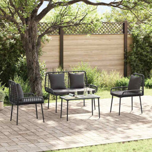 vidaXL Tuinmeubelset met kussen 4 pcs Zwart en Crème poly rattan