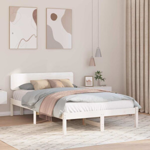 vidaXL Bedframe met hoofdeinde Wit 135 x 190 cm Massief grenenhout