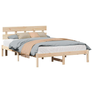 vidaXL Bedframe met hoofdeinde Bruin 140 x 200 cm Massief grenenhout