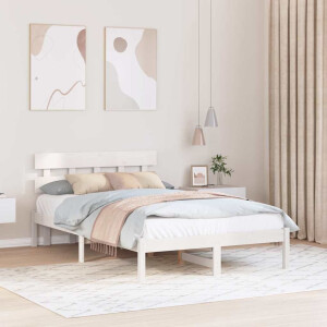 vidaXL Bedframe met hoofdeinde Wit 135 x 190 cm Massief grenenhout