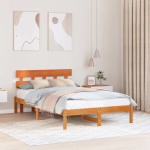 vidaXL Bedframe met hoofdeinde Bruin 135 x 190 cm Massief grenenhout