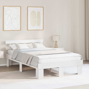 vidaXL Bedframe met hoofdeinde Wit 135 x 190 cm Massief grenenhout