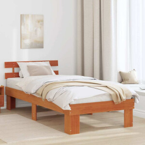 vidaXL Bedframe met hoofdeinde Wasbruin 80 x 200 cm Massief grenenhout
