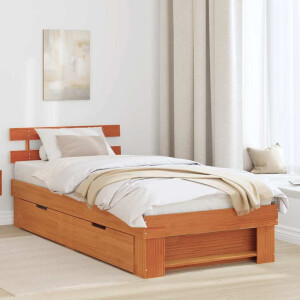 vidaXL Bedframe met hoofdeinde Wasbruin 90 x 200 cm Massief grenenhout