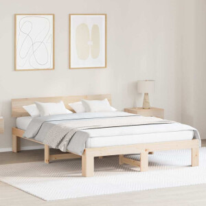 vidaXL Bedframe met hoofdeinde Naturel 150 x 200 cm Massief grenenhout