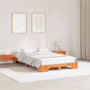 vidaXL Bedframe Wasbruin 135 x 190 cm Massief grenenhout