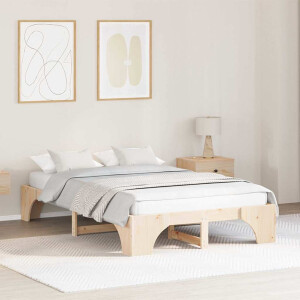vidaXL Bedframe Naturel 135 x 190 cm Massief grenenhout