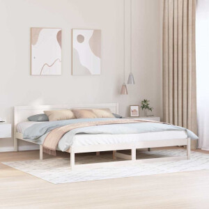 vidaXL Bedframe met hoofdeinde Wit 200 x 200 cm Massief grenenhout