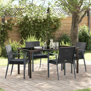 vidaXL Tuin eettafelset 5 pcs Zwart en Grijs PE Rattan