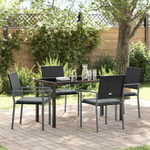 vidaXL Tuin eettafelset 5 pcs Zwart en Licht Grijs PE Rattan