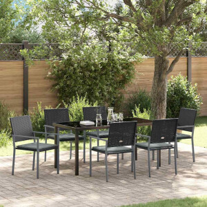 vidaXL Tuin eettafelset 7 pcs Zwart en Licht Grijs PE Rattan