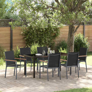 vidaXL Tuin eettafelset 7 pcs Zwart Poedercoating staal