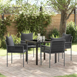 vidaXL Tuin eettafelset 5 pcs Zwart en Grijs PE Rattan