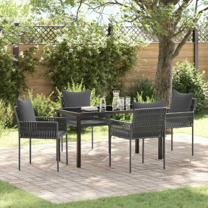 vidaXL Tuin eettafelset 5 pcs Zwart en Grijs PE Rattan