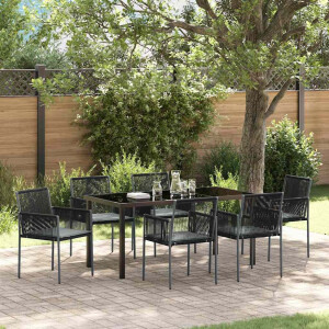 vidaXL Tuin eettafelset 7 pcs Zwart PE Rattan