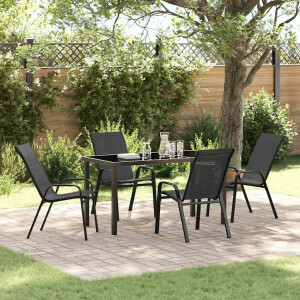 vidaXL Tuin eettafelset 5 pcs Zwart Poedercoating staal
