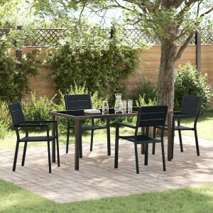 vidaXL Tuin eettafelset 5 pcs Zwart Gepoedercoat staal