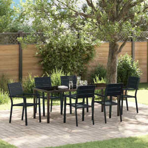 vidaXL Tuin eettafelset 7 pcs Zwart Gepoedercoat staal