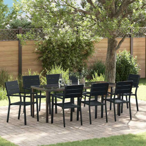 vidaXL Tuin eettafelset 9 pcs Zwart Gepoedercoat staal