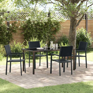 vidaXL Tuin eettafelset 5 pcs Zwart Gepoedercoat staal