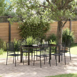 vidaXL Tuin eettafelset 7 pcs Zwart Gepoedercoat staal