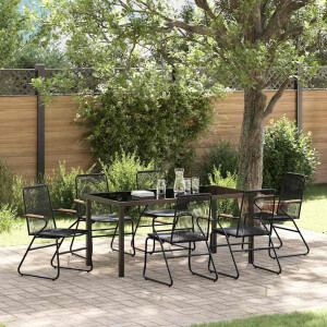 vidaXL Tuin eettafelset 7 pcs Zwart Gepoedercoat staal